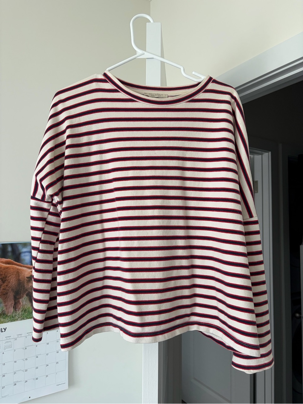 Zara Cream and Burgundy Striped Long Sleeve Sweatshirt
